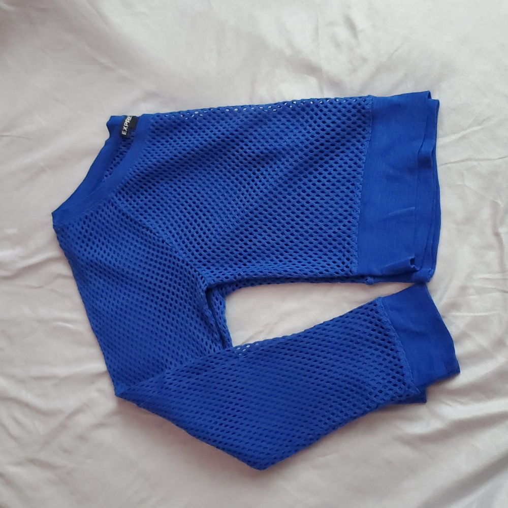 Express Blue Mesh Long Sleeve Crop Top